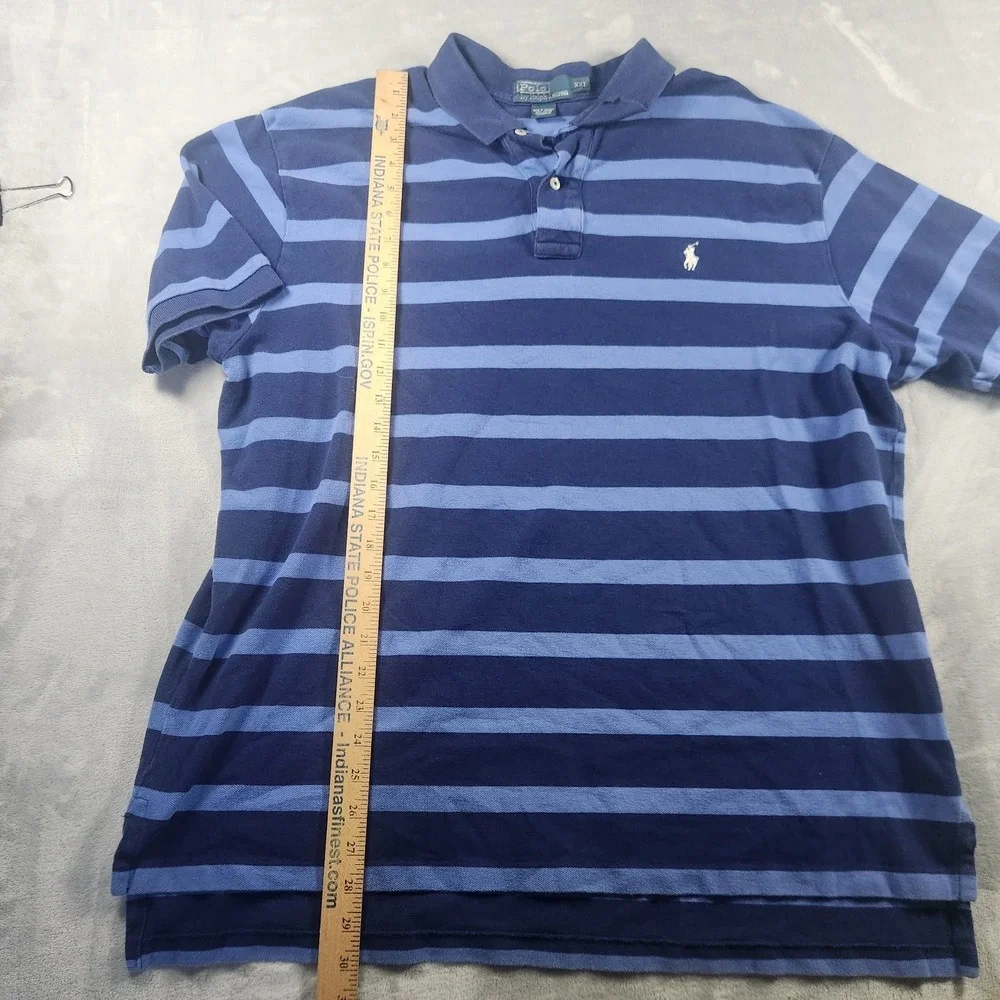 Polo Ralph Lauren Men's‎ Size XXL Classic Blue Striped Pique Mesh Pony Polo